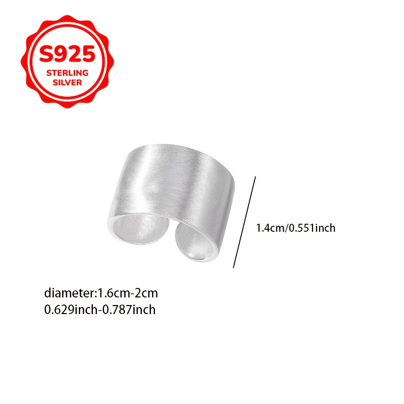 925 Silver Open Ring - Matte Wide Band Adjustable Hip Hop Index F